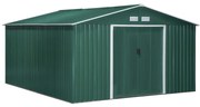 Outsunny Abrigo de Jardim Metálico 3,4x3,9x2m Abrigo de Exterior para Armazenamento de Ferramentas com Base Incluida 4 Janelas Verde | AOSOM Portugal