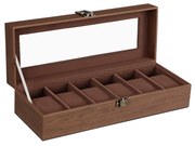 Caixa porta-relógios com 6 compartimentos e tampa de vidro | SONGMICS | 30 x 11 x 8 cm | Castanho | JWB006K01.