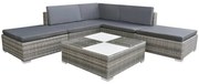 6 pcs conjunto lounge de jardim c/ almofadões vime PE cinzento