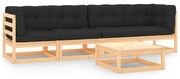 vidaXL 5 pcs conjunto lounge de jardim c/ almofadões pinho maciço