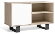 Móvel de TV 100 com porta esquerda, sala de estar/jantar, modelo WIND, cor da estrutura de carvalho, cor da porta branca, medidas 95x40x57cm de altura
