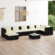 8 pcs conjunto lounge de jardim c/ almofadões vime PE preto