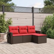 vidaXL 4 pcs conjunto sofás de jardim c/ almofadões vime PE castanho