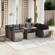 vidaXL 10 pcs conjunto sofás de jardim c/ almofadões vime PE cinzento