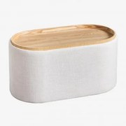Mesa De Centro Oval 75x40 Cm Com Bandeja E Arrumação Estofada Berkeleni Linho Beige Creme - Sklum