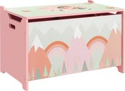 ZONEKIZ Caixa de armazenamento com espaço, Baú de brinquedos com tampa e dobradiça de segurança, design fofo de animais, 60 x 37 x 39 cm, Rosa | Aosom Portugal