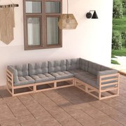 vidaXL 6 pcs conjunto lounge de jardim c/ almofadões pinho maciço