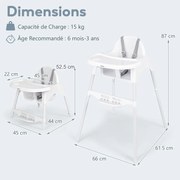 Cadeira alta conversível 16 em 1 para bebês com bandeja removível e cinto de segurança de 5 pontos - cinza