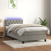 Cama box spring c/ colchão/LED 80x200 cm veludo cinzento-claro