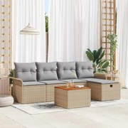 vidaXL Conjunto de Sofá de Jardim 6 Peças com Almofadas Bege em Rattan Sintético