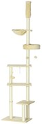 PawHut Arranhador para Gatos do Solo ao Teto de 230-250 cm  com Altura Ajustável Múltiplas Plataformas Rede Bolas Suspensas Bege