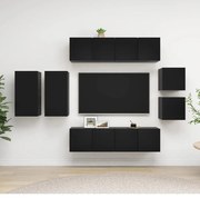 8 pcs conjunto de móveis de TV contraplacado preto