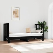 Estrutura sofá-cama de puxar 2x(90x190) cm pinho maciço preto