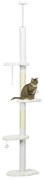 PawHut Arranhador para Gatos do Chão ao Teto com Altura Ajustável e 3 Plataformas em Forma de Nuvem 48x32x225-255 cm Branco