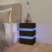 vidaXL Mesa de cabeceira c/ luzes LED derivados de madeira preto