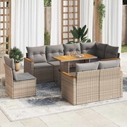 vidaXL 9 pcs conjunto sofás jardim com almofadões vime PE/acácia bege