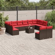 vidaXL 13 pcs conjunto sofás p/ jardim c/ almofadões vime PE castanho