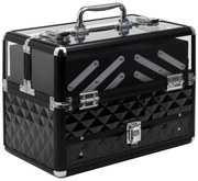 HOMCOM Estojo Maquilhagem Cosméticos Portátil Multiníveis Alça Bandejas Organizador Prático 30x185x22cm Preto Transparente | Aosom Portugal