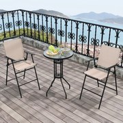 Conjunto Jardim de 3 Peças de Mesa e 2 Cadeiras Conjunto de Terraço Mesa de Vidro Temperado e Cadeiras Dobráveis para Jardim, Varanda e Ar Livre Bege