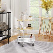 Carrinho Auxiliar com Rodas Carrinho de Cozinha de 3 Níveis com Cesta e Prateleiras 49,5x32,5x82,5 Branco e Madeira