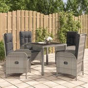 vidaXL 5 pcs conjunto de jantar p/ jardim c/ almofadões vime PE cinza