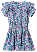 Vestido de manga com folhos para criança azul-cobalto 116