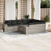 vidaXL 11 pcs conjunto sofás de jardim c/ almofadões vime PE cinzento