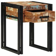 Mesa de Apoio vidaXL com Gaveta Preta 40x40x50 cm em Madeira Recuperada
