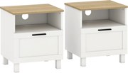 HOMCOM Mesas de Cabeceira Conjunto de 2 Mesas de Cabeceira Modernas com Gaveta Compartimento Aberto Pés de Madeira 45x38x50 cm Branco | Aosom Portugal