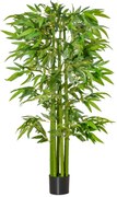 HOMCOM Planta Artificial 160 cm Bambu Artificial com 975 Folhas e Vaso Planta Artificial Decorativa para Interior e Exterior Verde