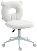 HOMCOM Cadeira de Secretária Tecido em Borrego Cadeira Infantil Giratória com Encosto em Forma de Urso 50x56x80-90 cm Branco