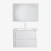 Conjunto De Móvel De Casa De Banho Suspenso Em Madeira Com Lavatório Integrado Egerton Branco & Led Retangular E Anti-embaciamento 100x70 Cm - Sklum