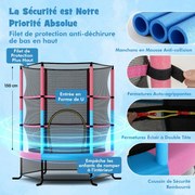 Trampolim de Jardim para Crianças Ø165CM com Rede de Proteção, Suportes de Mola e Estrutura de Aço Azul
