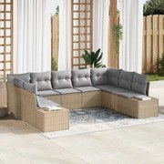 vidaXL Conjunto de Sofá de Jardim com 9 Peças e Almofadas em Rattan Poliéster Bege