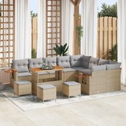 vidaXL Conjunto de Sofás de Jardim de 13 Peças com Almofadas Bege em Rattan de Poliéster e Acácia