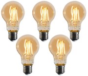 Conjunto de 5 lâmpadas LED E27 reguláveis A60 douradas 4W 420 lm 2200K