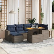 vidaXL 7 pcs conjunto sofás p/ jardim c/ almofadões vime PE cinzento