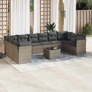 vidaXL 11 pcs conjunto sofás de jardim c/ almofadões vime PE cinzento