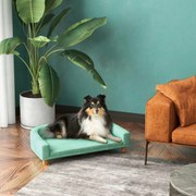 Sofá para Cães Cama Elevada para Cães Estofada com Almofada Lavável e Pés de Madeira de Pinho 98x67x25 cm Verde