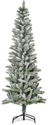 HOMCOM Árvore de Natal 180cm Neve Artificial com 394 Ramos Ignífugos de PVC Base Dobrável e Suporte de Aço Decoração de Natal para Interiores Ø60x180cm Verde e Branco