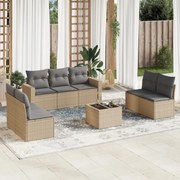 8 pcs conjunto de sofás p/ jardim com almofadões vime PE bege