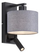 LED Candeeiro de parede moderno preto com redondo cinzento e luz de leitura - Puglia Moderno