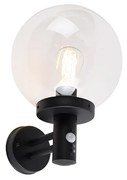 Candeeiro de Parede Exterior Preto com Abajur Transparente e Detetor de Movimento - Sfera