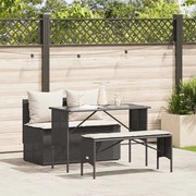 vidaXL 3 pcs conjunto de jantar p/ jardim c/ almofadões vime PE preto