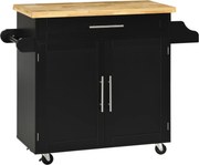 HOMCOM Carrinho de cozinha Carrinho de servir Ilha de cozinha, 1 prateleira para condimentos, 1 suporte para toalhas, 109 cm x 40 cm x 89 cm, Preto | Aosom Portugal