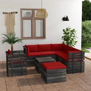 8 pcs conjunto lounge de paletes com almofadões pinho maciço