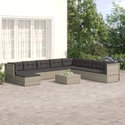 9 pcs conjunto lounge de jardim c/ almofadões vime PE cinzento