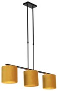 Candeeiro de suspensão com abajures de veludo amarelo com dourado 20cm - Combi 3 Deluxe Country / Rústico,Moderno