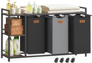 Carrinho de lavandaria com 3 compartimentos e prateleiras | VASAGLE | 117 x 33 x 80,5 cm | BLH312B01.