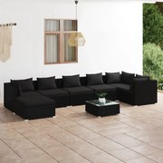 8 pcs conjunto lounge de jardim c/ almofadões vime PE preto